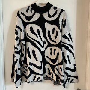 Lazy Oaf Black and White Smiley Face Sweater